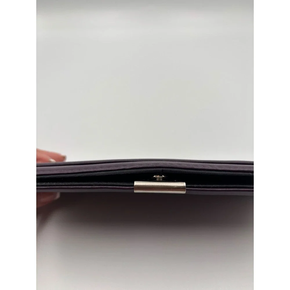 Purple Genuine Leather Slim Clutch Wallet with ID Window and Zipper Pocket